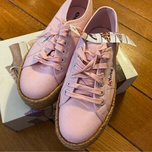NWT Superga Pink  Espadrille Canvas Platform Sneakers - Women Size 8